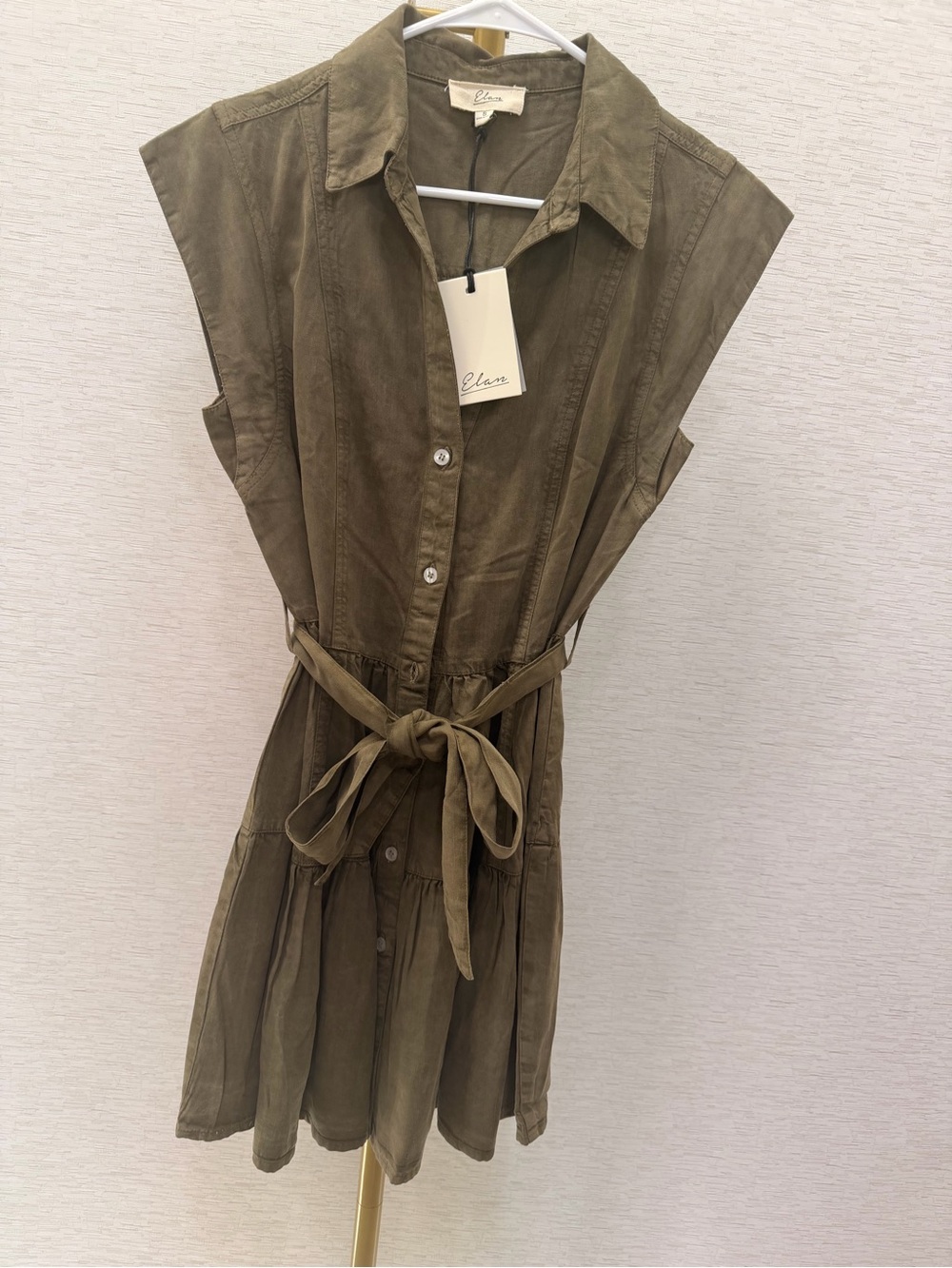 Olive Green Sleeveless Dress with Tie Waist